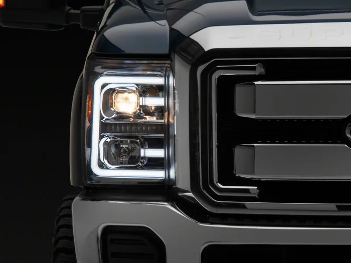 Raxiom 11-16 Ford F-250 Super Duty LED Projector Headlights – Chrome Housing (Clear Lens)