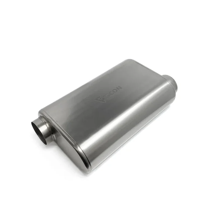 Ticon Industries 17in Overall Length 2.5in Thin Oval Titanium Muffler – 2.5in Offset In/Offset Out