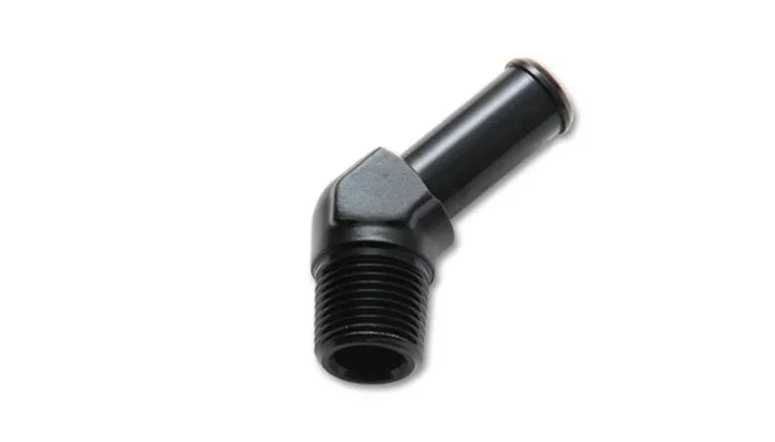 Vibrant 3/8 NPT to 1/2in Barb Straight Fitting 45 Deg Adapter – Aluminum