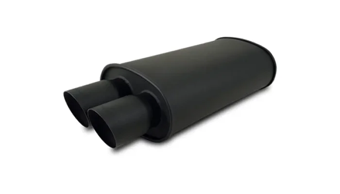 Vibrant StreetPower FLAT BLACK Oval Muffler with Dual 3in Outlet – 3in inlet I.D.12.3 lb