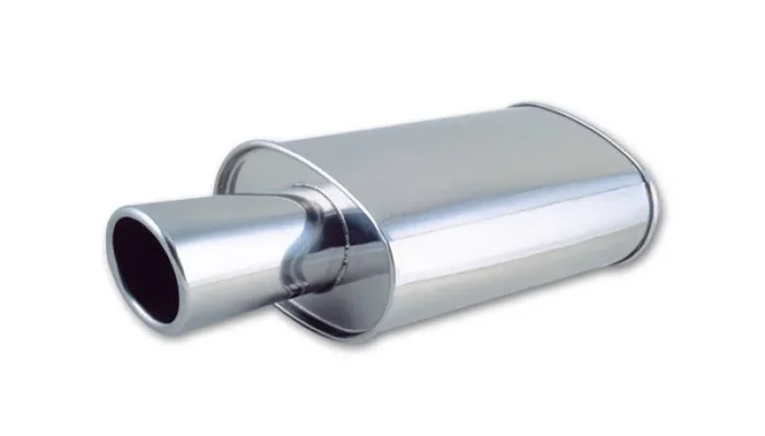 Vibrant StreetPower Oval Muffler with 4in Round Tip Angle Cut Rolled Edge – 2.5in inlet I.D.12.9 lb