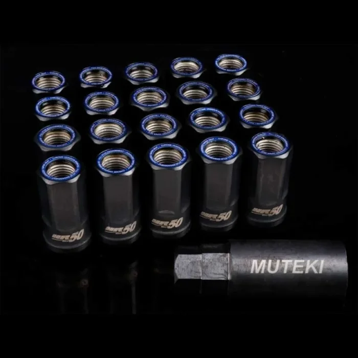 Wheel Mate Muteki HR50 Open End Lug Nuts – Black w/ Blue Ring 14×1.504.7 lb
