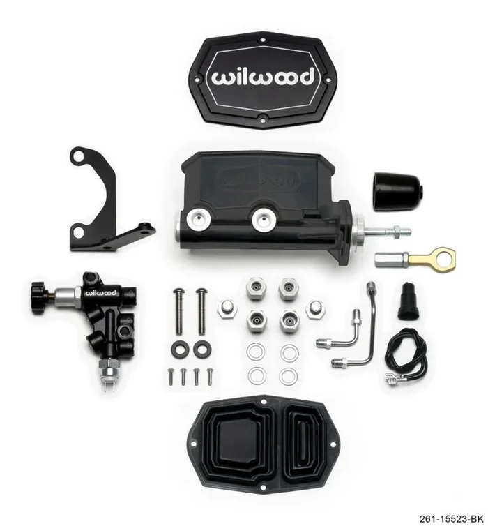 Wilwood Compact Tandem M/C – 15/16in Bore w/Bracket and Valve fits Mustang (Pushrod) – Black