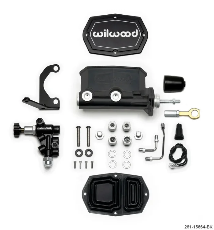 Wilwood Compact Tandem M/C – 15/16in Bore w/RH Bracket and Valve (Mustang Pushrod) – Black