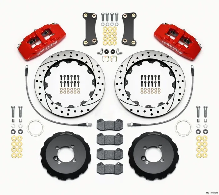 Wilwood Dynapro 6 Front Hat Kit 12.88in Drilled Red 2002-Up Mini Cooper w/ Lines