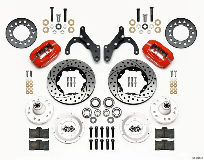 Wilwood Forged Dynalite Front Kit 11.00in Drill-Red 65-68 Chevy Impala -Drum Spindle