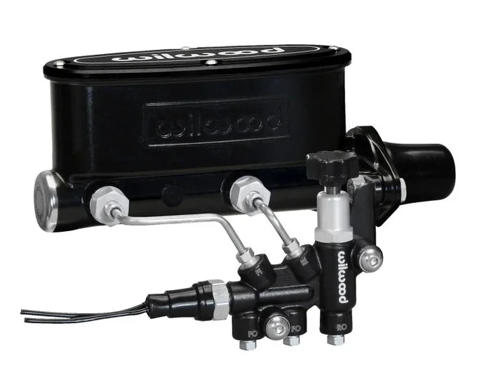 Wilwood HV Tandem M/C Kit w L/H Bracket & Prop Valve – 1 1/8in Bore Black