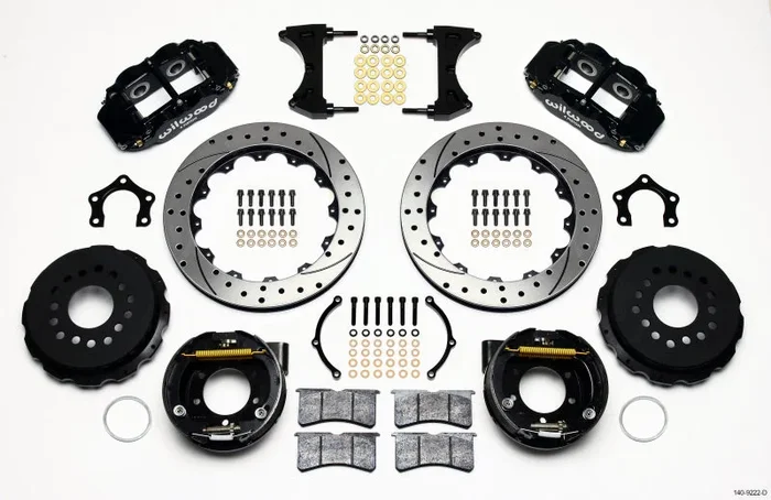 Wilwood Narrow Superlite 4R Rear P-Brk Kit 12.88in Drilled Mopar/Dana 2.36in Off w/Snap Ring Bearing