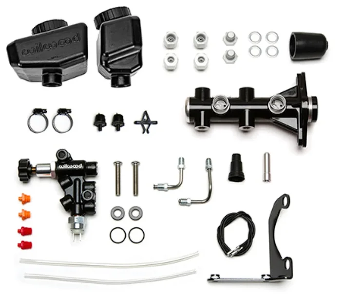Wilwood Remote Tandem M/C Kit w/Bracket and Valve – 1.12in Bore Black