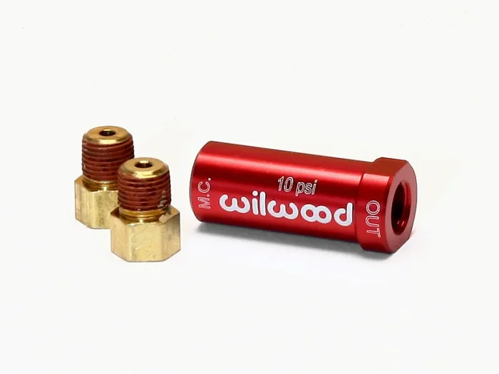 Wilwood Residual Pressure Valve – New Style w/ Fittings – 10# / Red0.13 lb