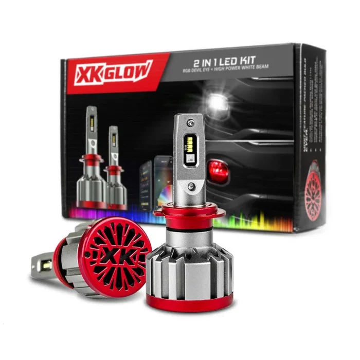 XK Glow RGB 2In1 LED Headlight Bulb Million Color XKCHROME App RGB/LED Headlight Kit – 2x H111.1 lb
