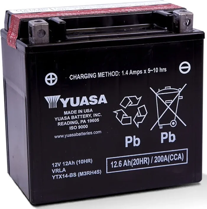 Yuasa YTX14-BS Maintenance Free AGM 12-Volt Battery w/Bottle11.0 lb